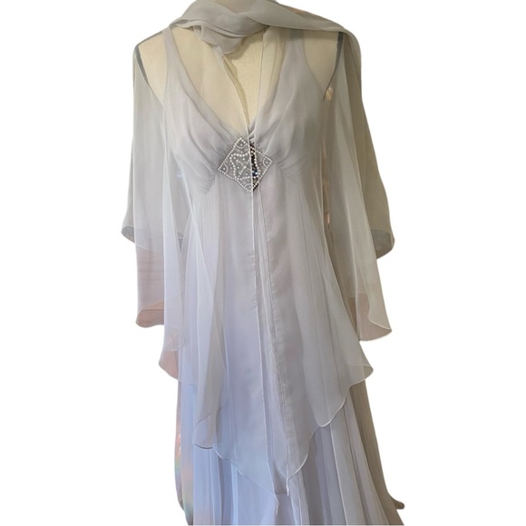 Jack Bryan vintage 1960s Gray Gown with Jeweled Bodice and Cape - Picture 2 of 13